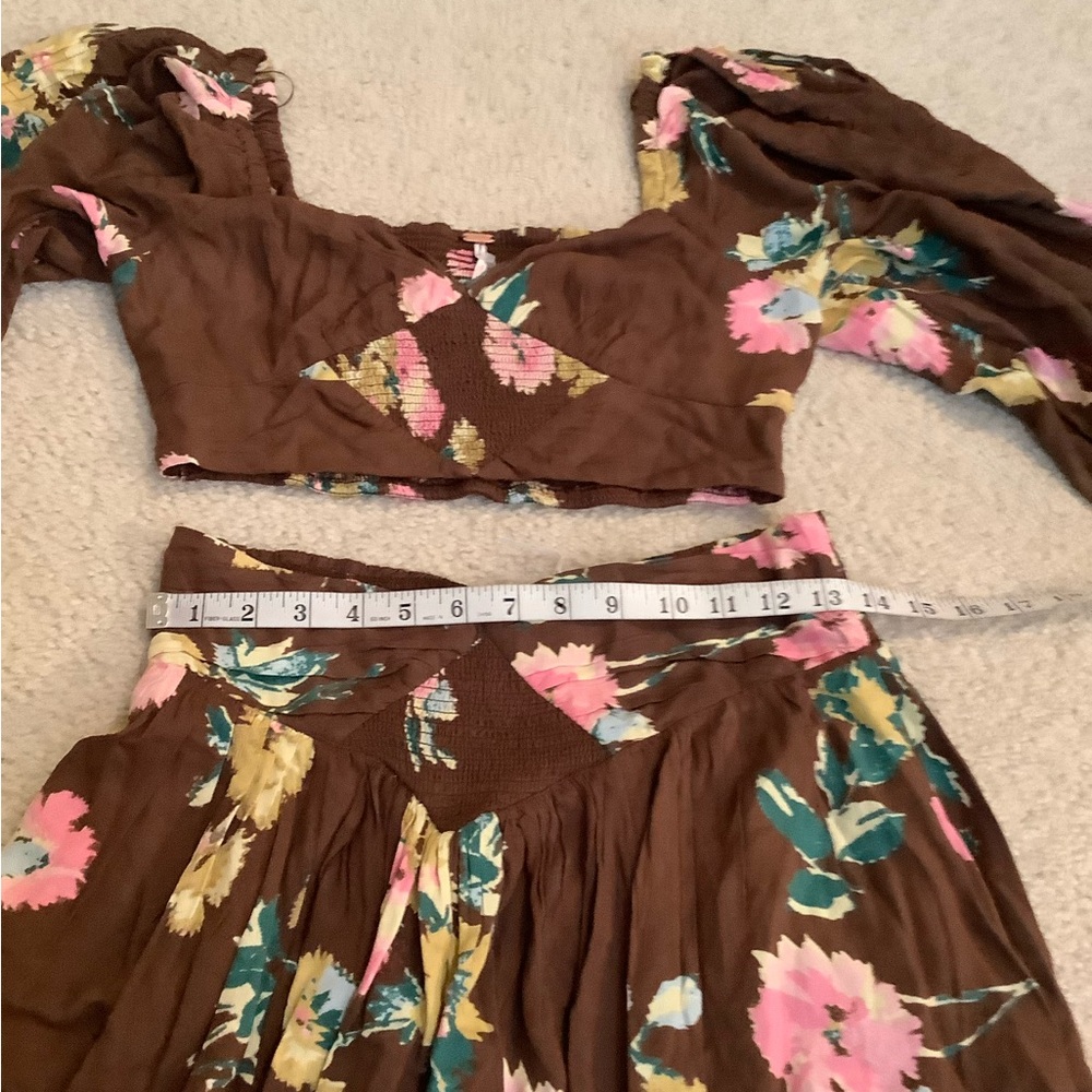 New Free People Dust Til Dawn Boho Brown Floral Long Sleeve Shorts Set Whimsy XS - Picture 11 of 16